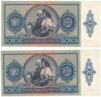 1941. 20P (4x) közeli sorszámok "C 317 055220, C 317 055227, C 317 055232, C 317 055239" T...