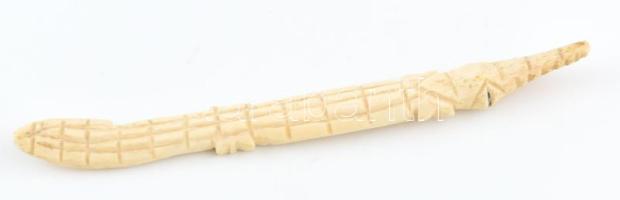 Stilizált krokodil figura, faragott csont, h: 18,5 cm
