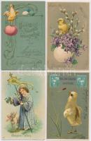 4 db RÉGI (1910 előtti) dombornyomott szecessziós litho húsvéti üdvözlőlap / 4 pre-1910 Art Nouveau Emb. litho Easter greeting art postcards