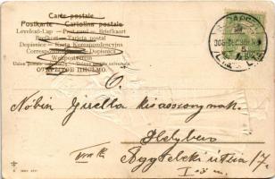 1906 Boldog Újévet! / New Year greeting art postcard with lady at the door. Emb. litho (lyuk / pinho...