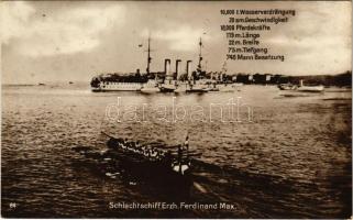 1918 Schlachtschiff Erzh. Ferdinand Max. K.u.K. Kriegsmarine / SMS Erzherzog Ferdinand Max az Osztrák-Magyar Haditengerészet Erzherzog-osztályú pre-dreadnought csatahajója / WWI Austro-Hungarian Navy, Erzherzog-class pre-dreadnought battleship. R. Marincovich, Pola + "Zensuriert SMS Eh. Ferd. Max"