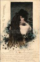 1901 Art Nouveau lady art postcard. ASW Collection Vlan No. 223. Fec. Ch. Scolik + titkosírás / cryptography (EK)