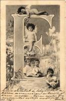 1902 Art Nouveau initials with children. ASW Alphabetserie