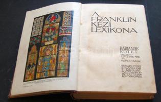 1912 "A Franklin kézi lexikona" sorozat harmadik kötete, sérült borítóval a Társulat saját kiadásában