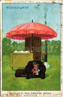 1922 Wohnungsnot. Raum ist in dem kleinsten Sessel / Children art postcard, kissing. WSSB 5996. (fa)