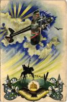 1940 Magyar feltámadást! / Hungarian irredenta propaganda art postcard, military aircraft s: Bozó (EB)