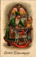 Herzliche Weihnachtsgrüße / Christmas greeting art postcard with Saint Nicholas and toys. &quot;ERIKA&quot; Nr. 6162. litho (szakadás / tear)