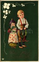 1907 Viel Glück im neuen Jahr / New Year greeting art postcard with children. EAS litho (EK)