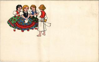 Magyar folklór művészlap. R.J.E. / Hungarian folklore art postcard (EK)