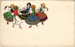 Magyar folklór művészlap. R.J.E. / Hungarian folklore art postcard (EK)