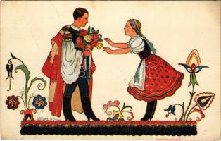 1937 Magyar folklór művészlap / Hungarian folklore art postcard s: Szilágyi G. Ilona (EK)