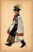 Mezőkövesdi legény (Mezőkövesd) Magyar folklór művészlap / Hungarian folklore art postcard. Orbis Pictus Hungaricus. 9. s: Horváth Jenő