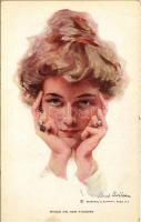 "Rings On Her Fingers" Lady art postcard. Reinthal & Newman No. 204. s: Philip Boileau (EB)