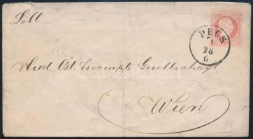 1870 5kr PS-cover "PÉCS" - Wien, 1870 5kr díjjegyes boríték "PÉCS" - Wien