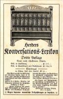 Herders Konversations-Lexikon Dritte Auflage / Advertisement from 1906 for the 3rd edition of the eight volumes (with wall shelf in oak or walnut) encyclopedia (kis szakadások / small tear)