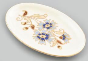 Zsolnay búzavirág mintás porcelán tálka. Kézzel festett, jelzett, minimális kopással, 11x7 cm