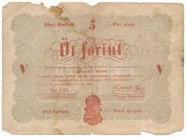 1848. 5Ft Kossuth bankó vörösesbarna nyomat EZx 416138 T:IV Adamo G109