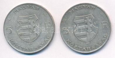 1947. 5Ft Ag "Kossuth" (2x) T:2-,3 patina
Adamo F8.1