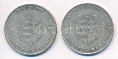 1947. 5Ft Ag "Kossuth" (2x) T:2-,3 patina
Adamo F8.1