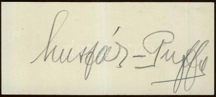 Huszár Pufi színész, komikus aláírása névjegykártyán