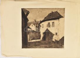 Bajor Ágost (1892-1958): Esztergomi utca. Rézkarc, papír, jelzett, lapszéli apró szakadásokkal, 22,5×23,5 cm