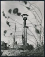 cca 1960-1970 Bp., Szabadság-szobor (Felszabadulási emlékmű) a szovjet katona szobrával, jelzetlen amatőr művészfotó, apró tűnyomokkal, 22,5x17,5 cm