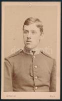 1882 Katonaportré (Corporal Paulick), keményhátú fotó G. Heitel bécsi műterméből, vizitkártya, hátoldalán feliratozott, szép állapotban, 11x6,5 cm / K.u.K. soldier (Corporal Paulick) CDV photo, G. Heitel Wien