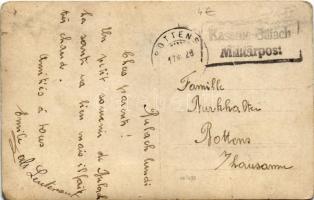 1928 Swiss military, group of soldiers. photo + "Kaserne Bülach Militärpost" (kopott sarka...