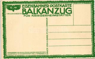Eisenbahner-Postkarte Balkanzug für Kriegerheimstätten. Druck von A. Haase, Prag / WWI Austro-Hungar...
