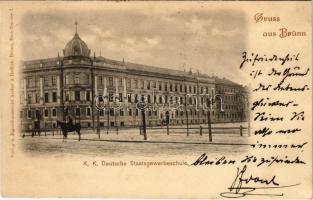 1899 (Vorläufer) Brno, Brünn; K.K. Deutsche Staatsgewerbeschule / trade school, street view in winter