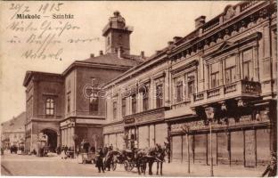 1915 Miskolc, Színház, Kerekes Miklós, Lövy József Fia, Weisz Náthán és Társa üzlete. Vasúti levelezőlapárusítás 1555. + Souv. Malteser Ritterorden Grosspriorat von Böhmen u. Österreich SPITALZUG F (EK)