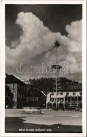 Bruck an der Mur (Steiermark), Maibaum 1939 / May Tree, Gasthof Bayer, inn, swastika flags (NSDAP German Nazi Party propaganda) Foto K. Januschke photo (EK)