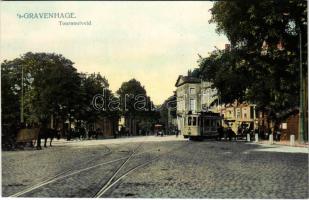 Den Haag, s-Gravenhage, The Hague; Tournooiveld / street view, tram, horse-drawn carriages
