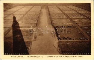 Notre Dame de Lorette. Le Cimetiere (Cote sud), Lombre de la Tour se profile sur les tombes / WWI French military cemetery (EK)