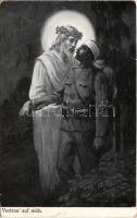 1914 Vertrau auf mich / WWI Austro-Hungarian K.u.K. military art postcard, soldier with Jesus. Postkartenverlag Brüder Kohn Wien I (B.K.W.I.) (fa)