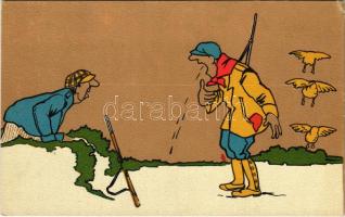 Hunters, hunting art postcard (EK)