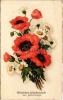 Herzlichen Glückwunsch zum Geburtstage / Birthday greeting art postcard with flowers (fl)