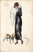 1931 Lady art postcard with dog. Ser. 902/2. s: Curt Barber (EK)