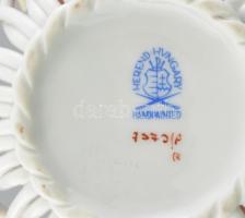 Herendi Indiai kosár mintás fonott porcelán kosárka. Kézzel festett, jelzett, hibátlan. d: 9,5 cm