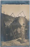 1907 Körtekapu, Porta Orientalis; vasúti szerencsétlenség, kisiklott felborult tehervonat / railway accident, derailed overturned freight train. photo (EK)