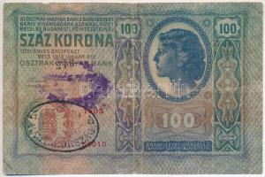 1912. 100K ovális, fekete "MAGYARORSZÁG" felülbélyegzéssel (hamis?) és egy olvashatatlan f...