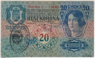 1913. 20K ovális, fekete "MAGYARORSZÁG" felülbélyegzéssel (hamis?) és egy olvashatatlan fe...