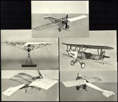 Repülőgép-modellek a Magyar Közlekedési Múzeum gyűjteményéből, 5 db fekete-fehér fotó, a hátoldalon többnyelvű felirattal, 17x12 cm