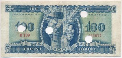 1946. 100Ft "B 109 099677", lyukasztással érvénytelenítve T:III,III- szakadás, restaurált
...