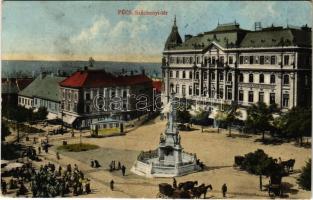 Pécs, Széchenyi tér, piac, Takarékpénztár, Tauszig Ármin üzlete (Rb)