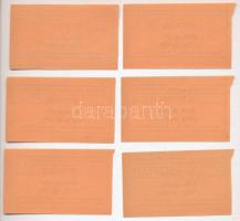 1930. "Miskolczi Orthodox Izraelita Anyahitközség" húsjegy 6f értékben (6x) sorszámkövetők...