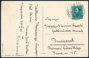 1933, Kaposvár, Kovács Jenő József (1884-1961) festőművész, grafikus (a nagybányai szabadiskolában dolgozott két évig) autográf üdvözlő sorai és aláírása Kézdi-Kovács László (1864-1942) festőművész, műkritikusnak küldött karácsonyi lapon.
