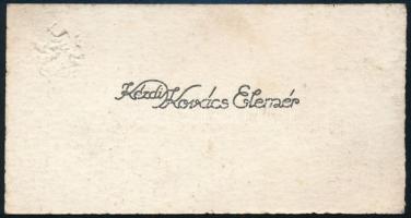 cca 1920-40 Kézdi-Kovács Elemér (1898-1976) festőművész címeres, dombornyomott névjegykártyája