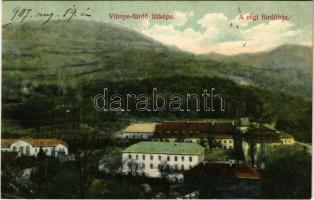 1907 Vihnye, Vihnyefürdő, Kúpele Vyhne; fürdő látképe, a régi fürdőház. Liptay László kiadása / spa, old bathhouse