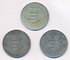 1947. 5Ft Ag "Kossuth" (3x) T:2-,3 patina Adamo F8.1